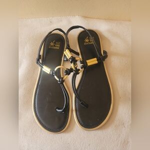 Montego Bay Club Black & Gold Ring Sandals Size US 10 Flat Slippers shoes